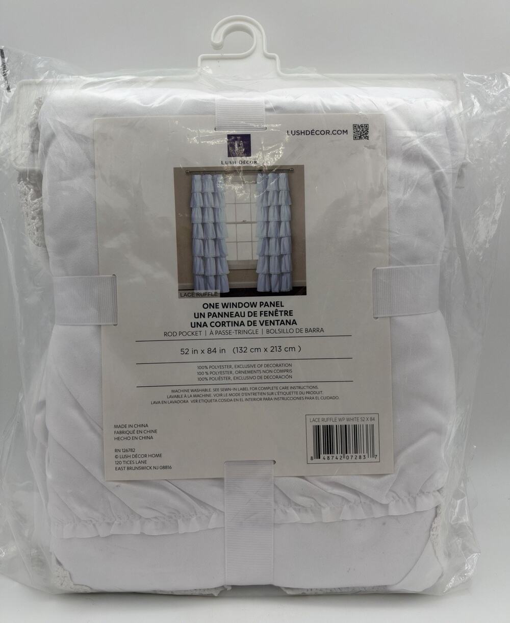 Lush Decor Lace Ruffle Window Panel Single White 52"x84" Rod Pocket New